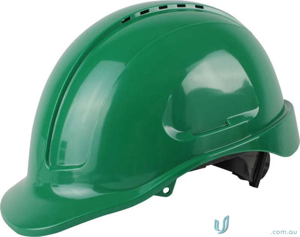 Green vented hard hat from 1pk.Maxisafe Vented Hard Hat Sliplock Harness