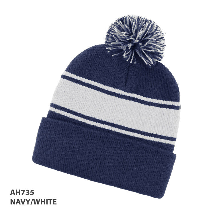 Striped PomPom Beanie