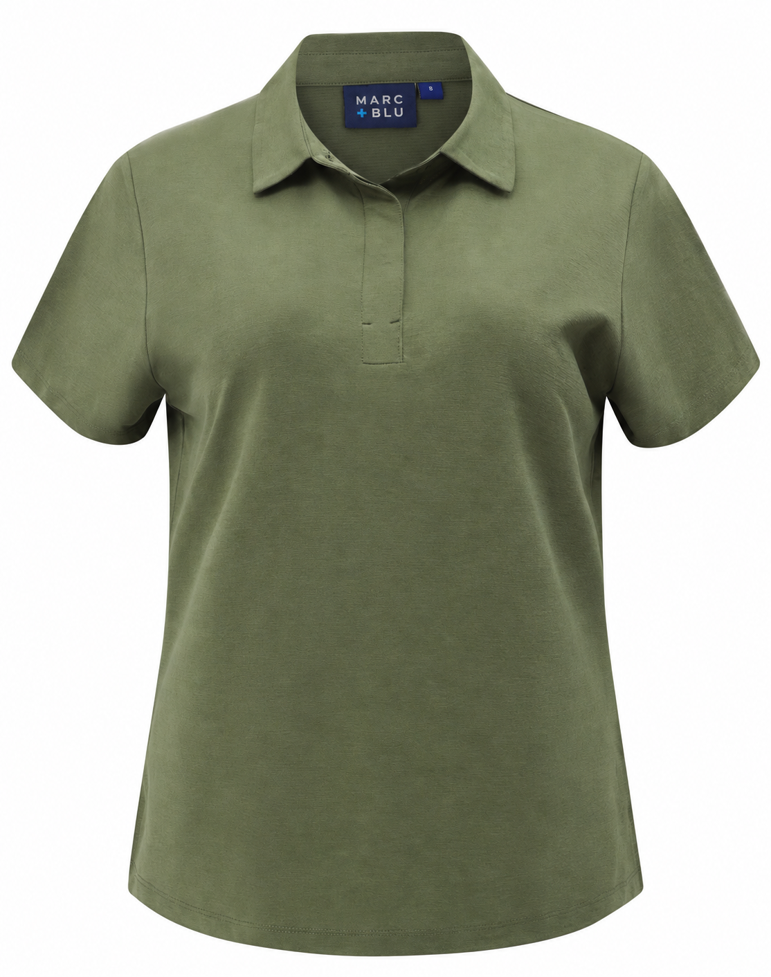 An olive green short-sleeve polo shirt by Marc Blu, shown on a clean white background.