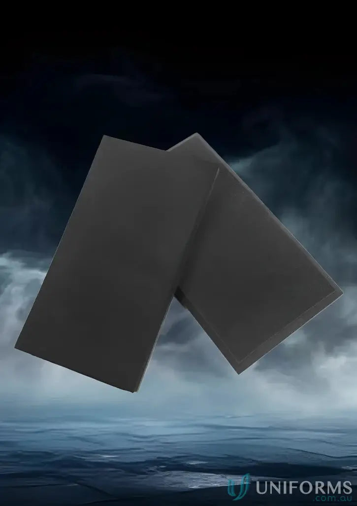 Two dark rectangular Arjo removable knee pads for medical uniforms or knee protection