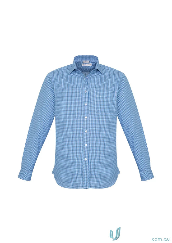 Blue checkered long sleeve Boronia LS Shirt, mens Ellison business shirt style
