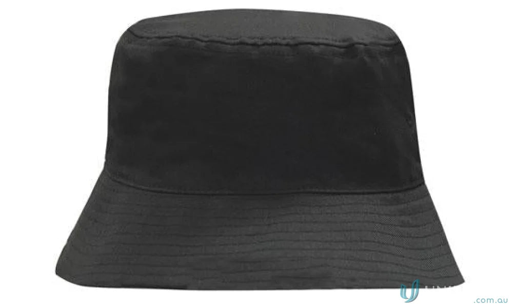 Black fabric bucket hat from Breathable Poly Twill workwear, perfect for uniforms
