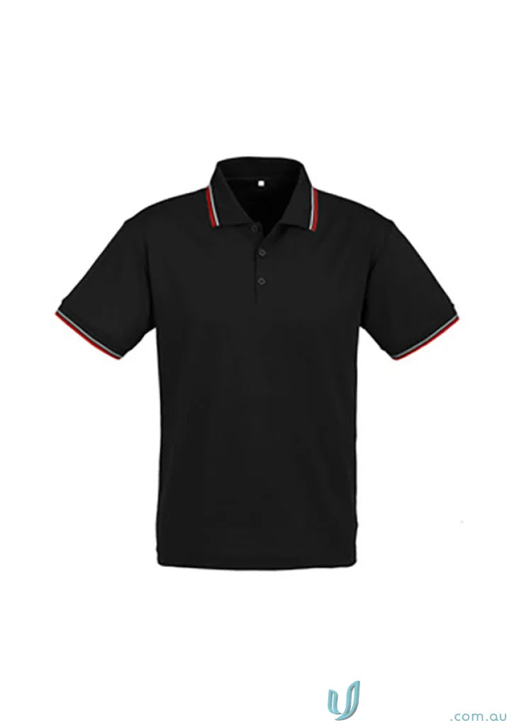 Cambridge Short Sleeve Polo from Biz Collection Mens P227MS, black with red and white trim