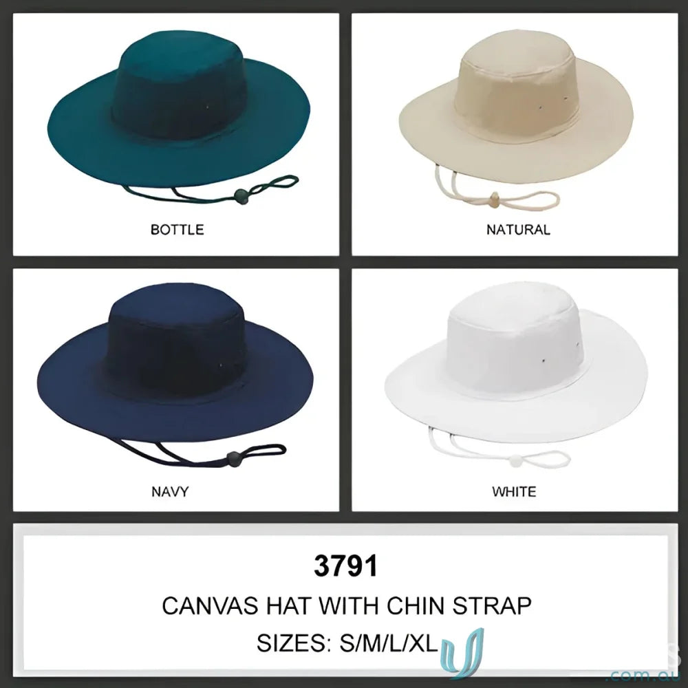 Canvas Hat with chin straps perfect for uniforms and workwear, see our faq link