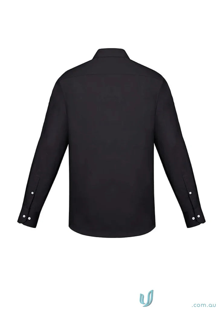 Charlie Slim Fit LS Shirt with mechanical stretch and white buttons in black