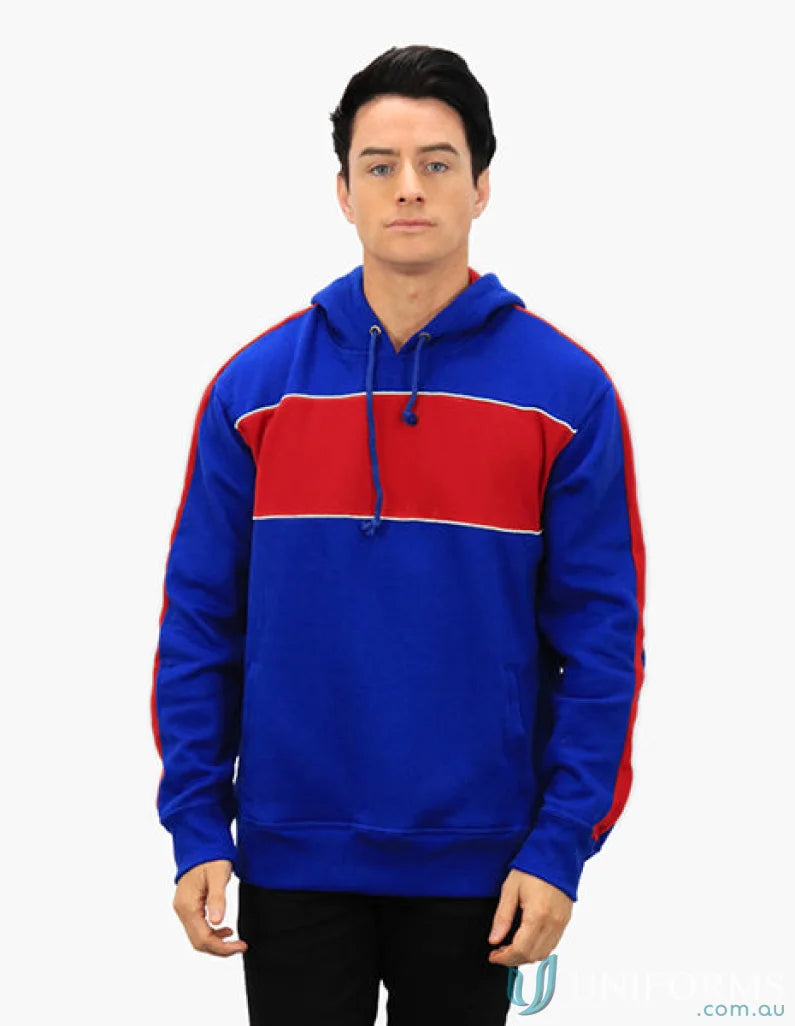 Chesty Hoodie with blue and red hood, chest panel, anti-pill fleece, perfect for uniforms