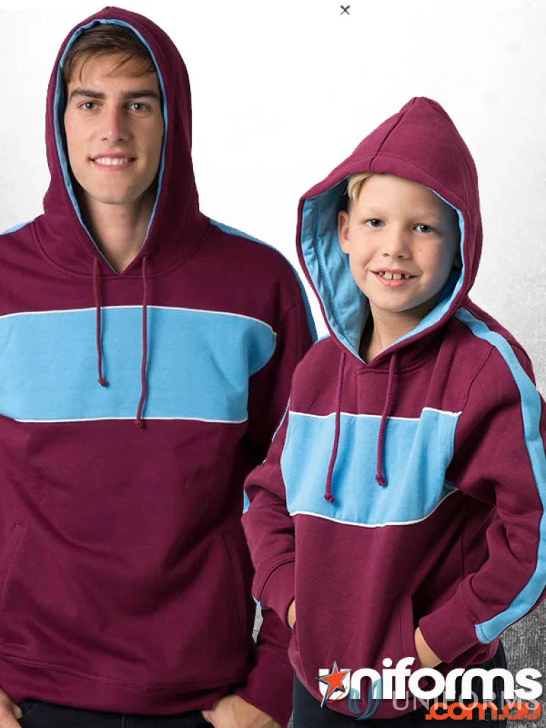 Chesty Hoodie with maroon and blue hooded sweatshirts, chest panel, anti-pill fleece for uniforms