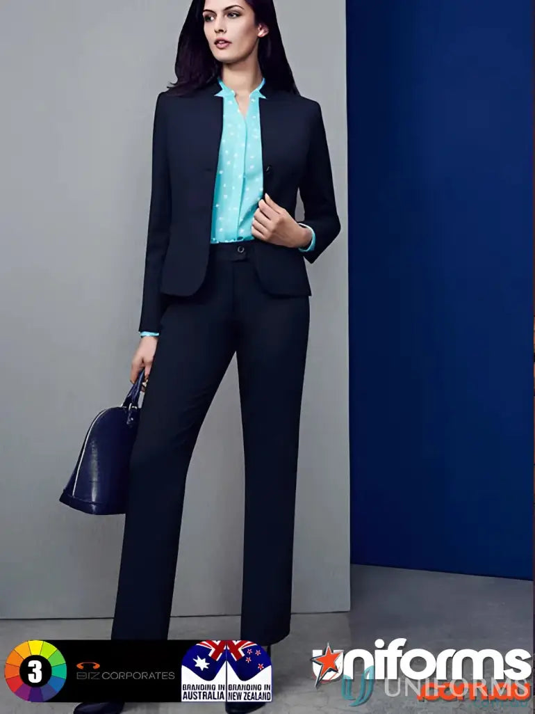 Womans navy comfort wool relaxed fit straight leg pants for a professional look