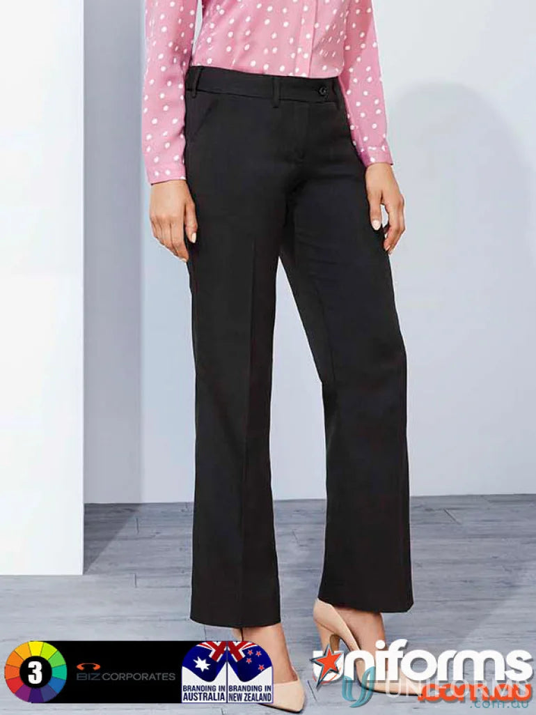 Black womens cool stretch mid rise adjustable waist pant perfect for comfort and style