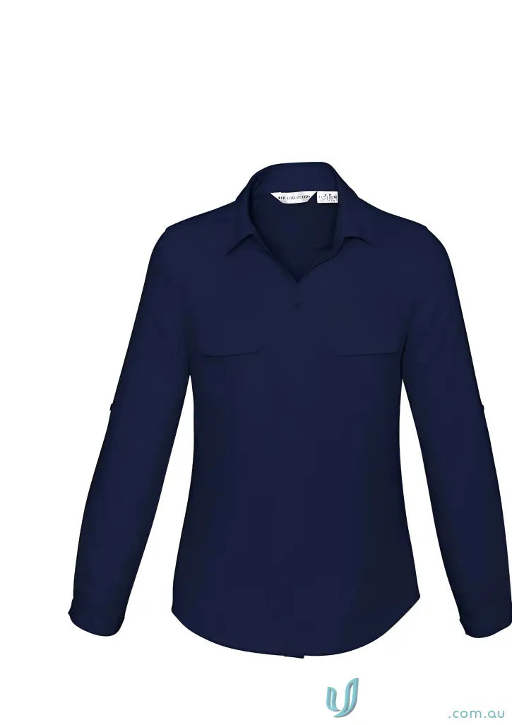 Navy blue Madison blouse long-sleeved shirt with mechanical stretch for uniforms