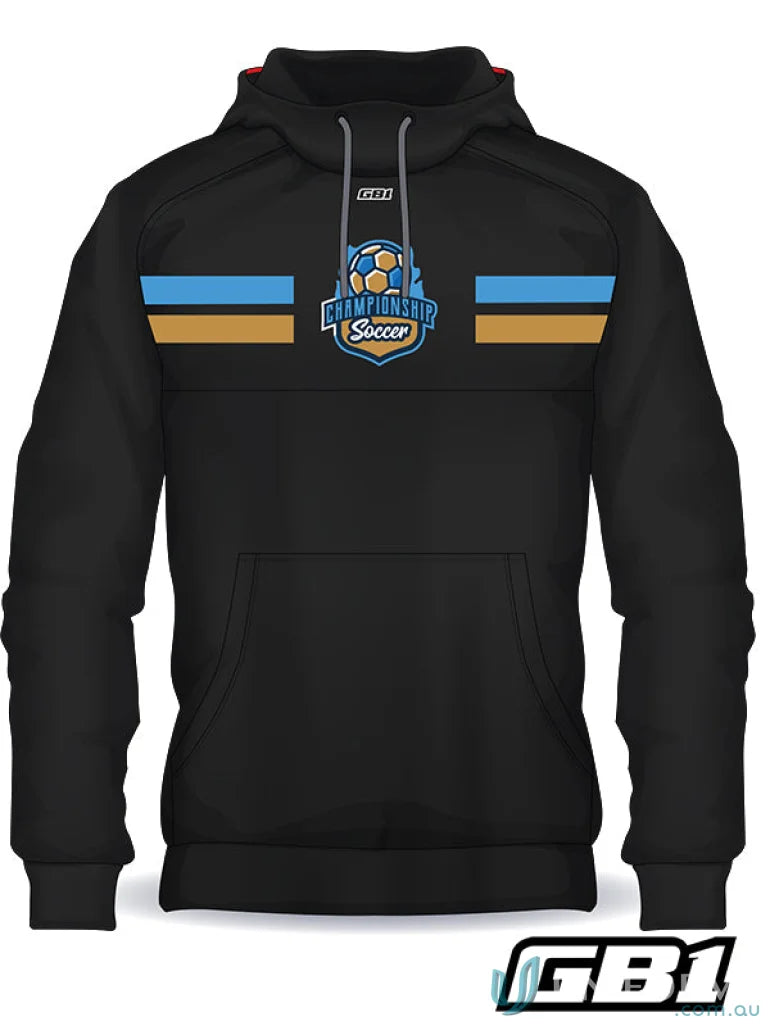 Black hooded sweatshirt from GB1 Custom with chest panel for stylish uniforms