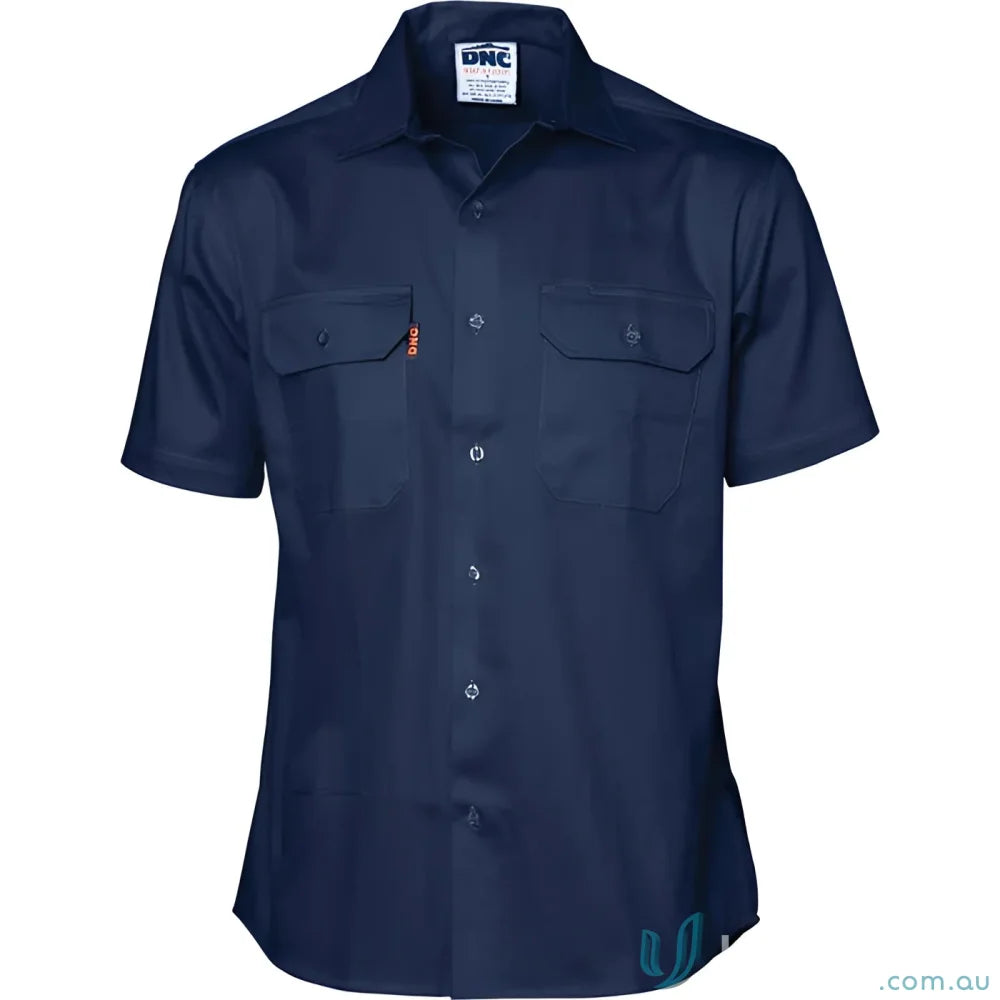 Navy blue short-sleeved work shirt from DNC Breeze Work SS Shirt for uniforms and workwear