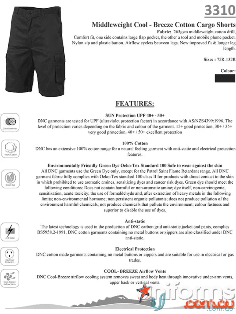 DNC Cool-Breeze Cotton Cargo Shorts with large flap pockets and air-flow eyelets