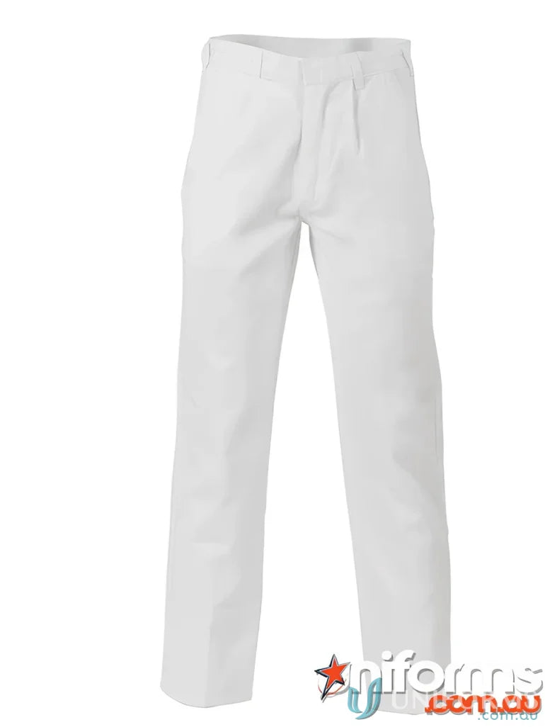 White cotton drill work pants with heavy-duty nylon zip from DNC Cotton Drill Work Trousers