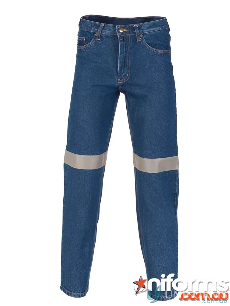 Blue denim jeans with reflective stripes for uniforms and CSR R Tape safety wear