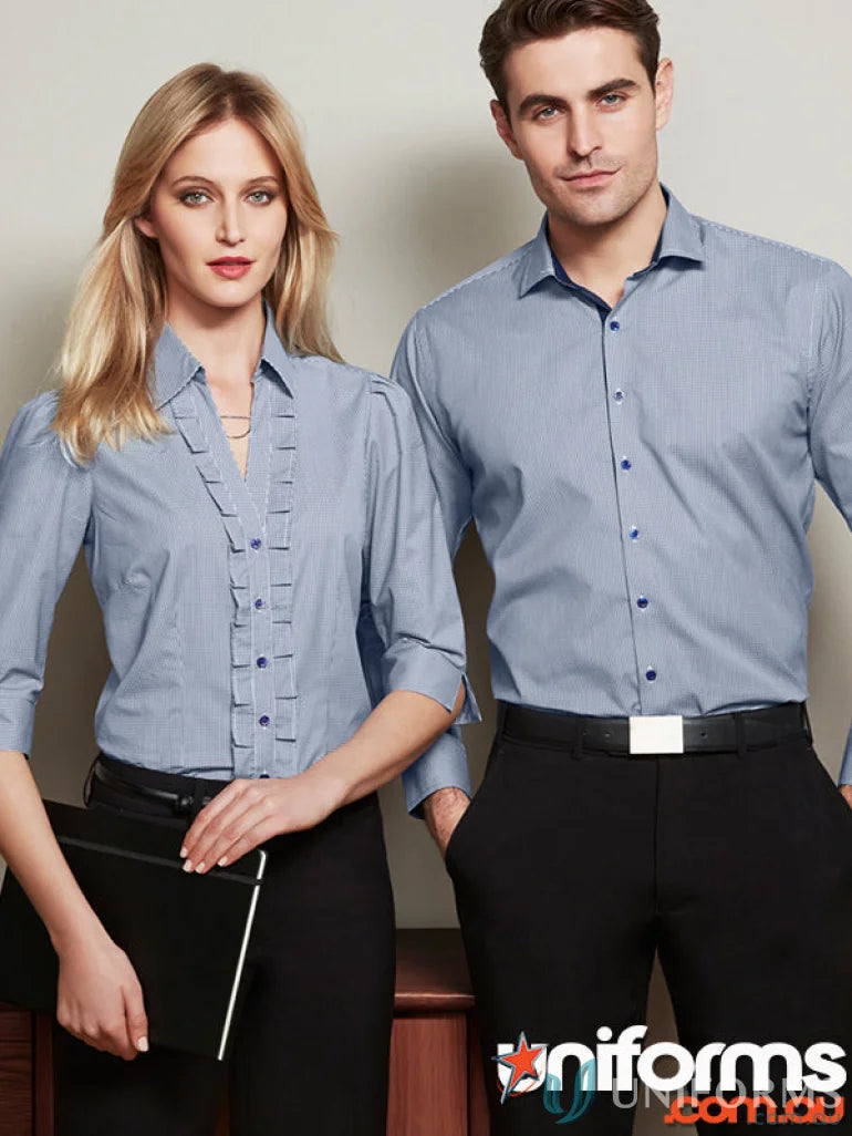 Professionally dressed man and woman wearing Edge LS Shirt with check pattern for mens edge long style