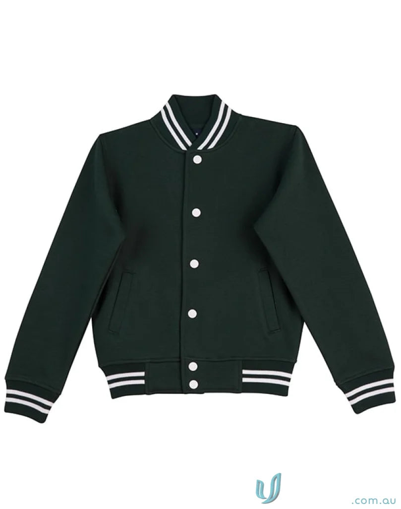 Dark green fleece varsity jacket showing the perfect blend of style and winning spirit fleece