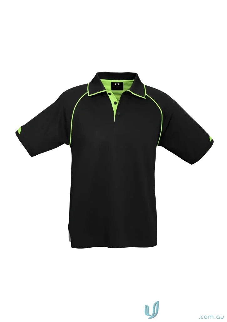 Mens Fusion Short Sleeve Polo with hi-viz fluoro trims and neon green collar