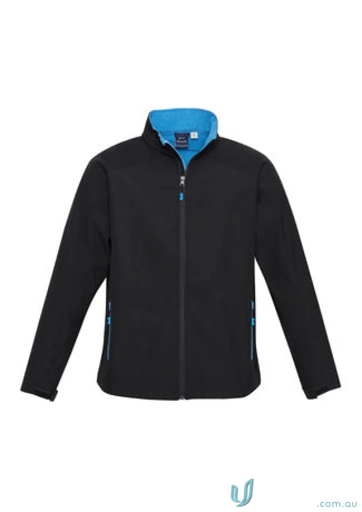Black Geneva Softshell Jacket with blue lining, perfect for biz tech J307m style