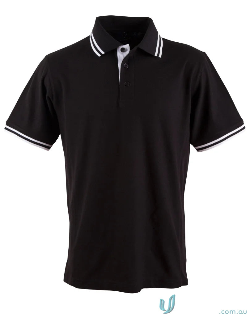 Grace Polo black polo shirt with white trim made from Truedry Pique Short fabric