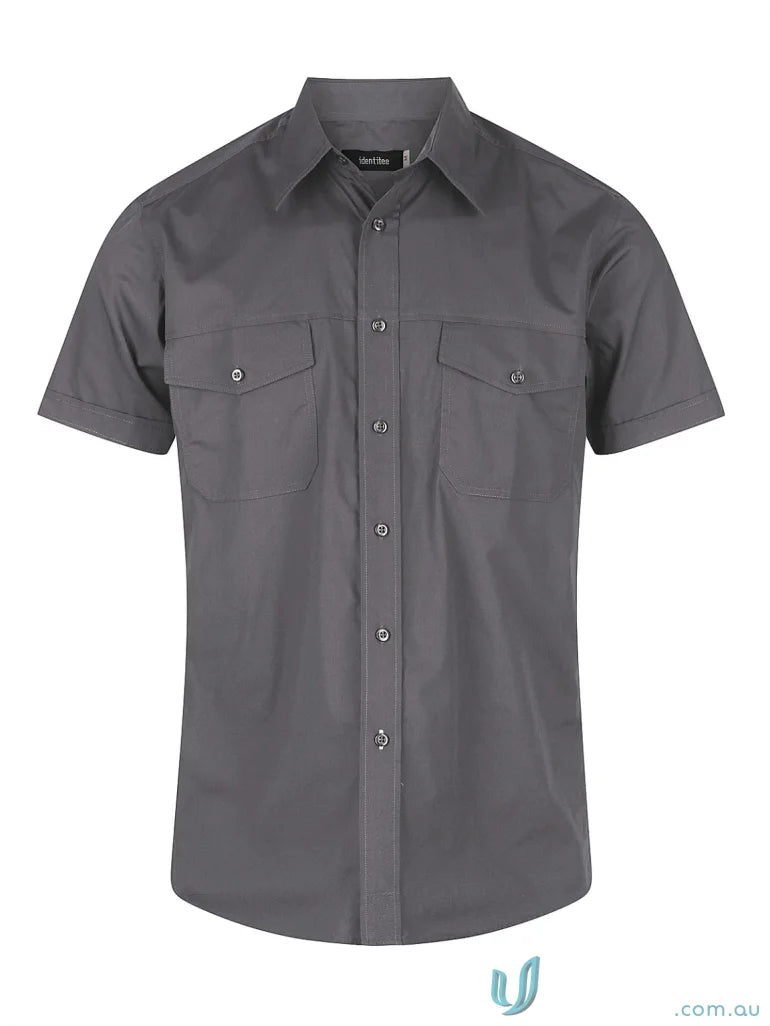 Gray short-sleeved button-down shirt from Harley SS workwear collection
