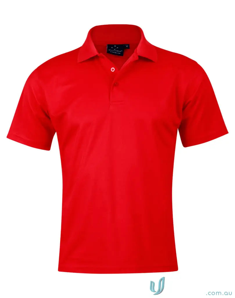 Vibrant red Heart Foundation EMb men’s polo with flat knitted collar and cooldry® polyester mini