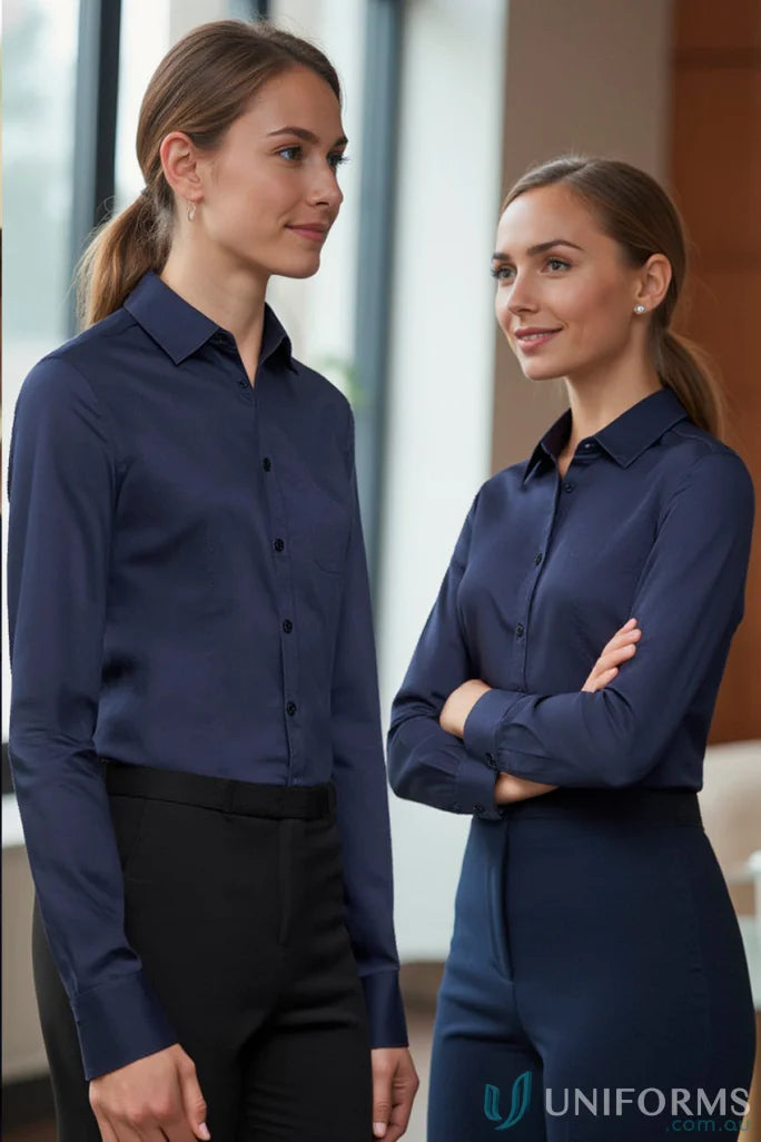Women’s monaco long sleeve Navy Button-Down Shirts from Biz Collection Ladies