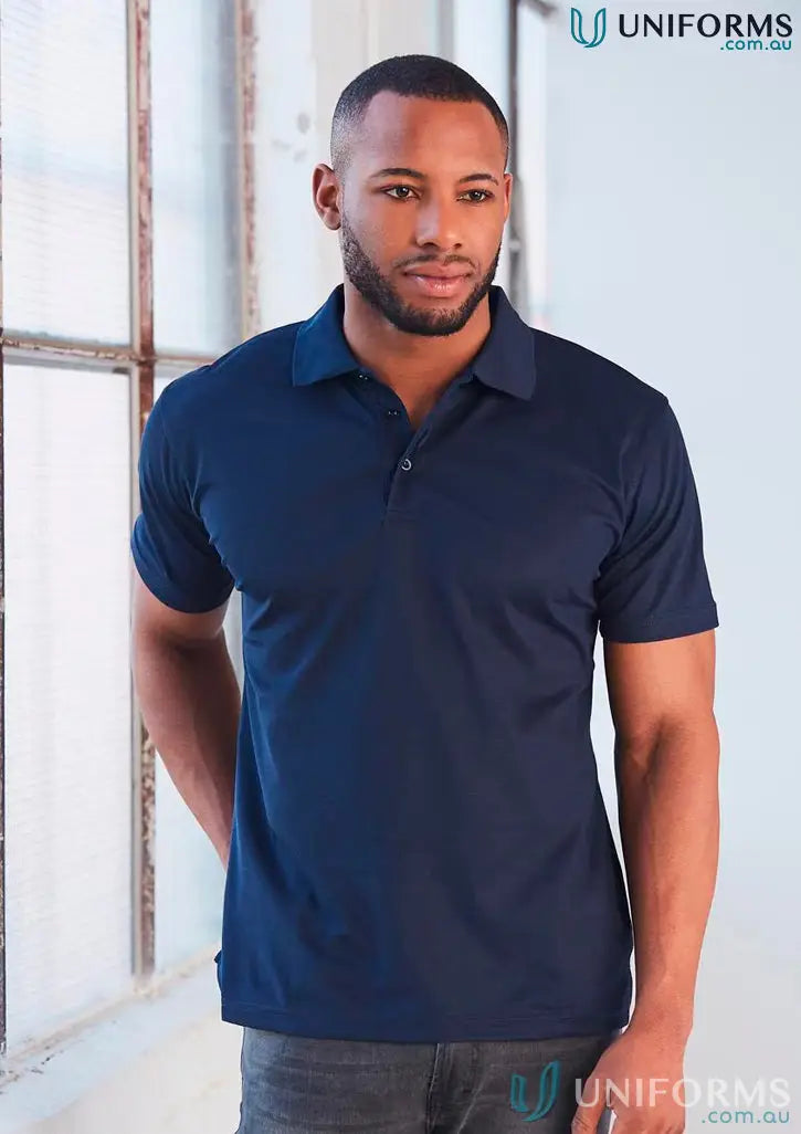 Dark blue Heart Foundation Men’s Polo with flat knitted collar and cooldry® polyester mini