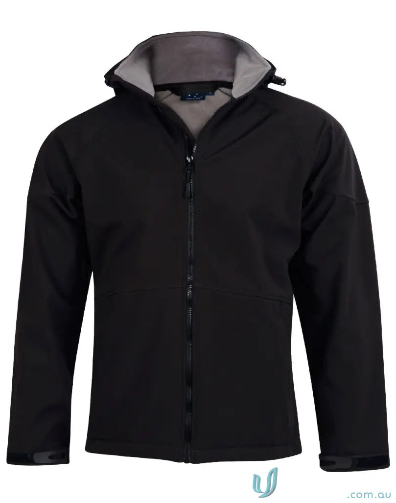 Men’s black softshell jacket with grey inner collar and zipper, jk33 Aspen style