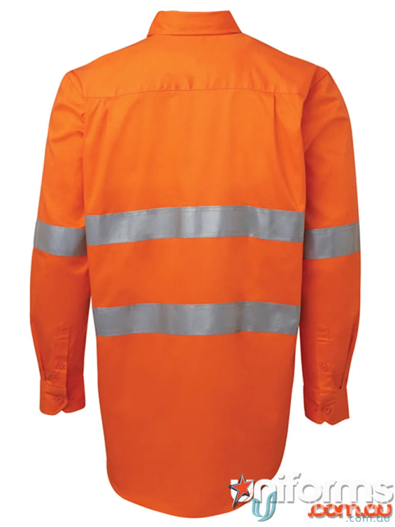 Orange long-sleeved work shirt with breathable fabric from JBs Hi Vis uniforms