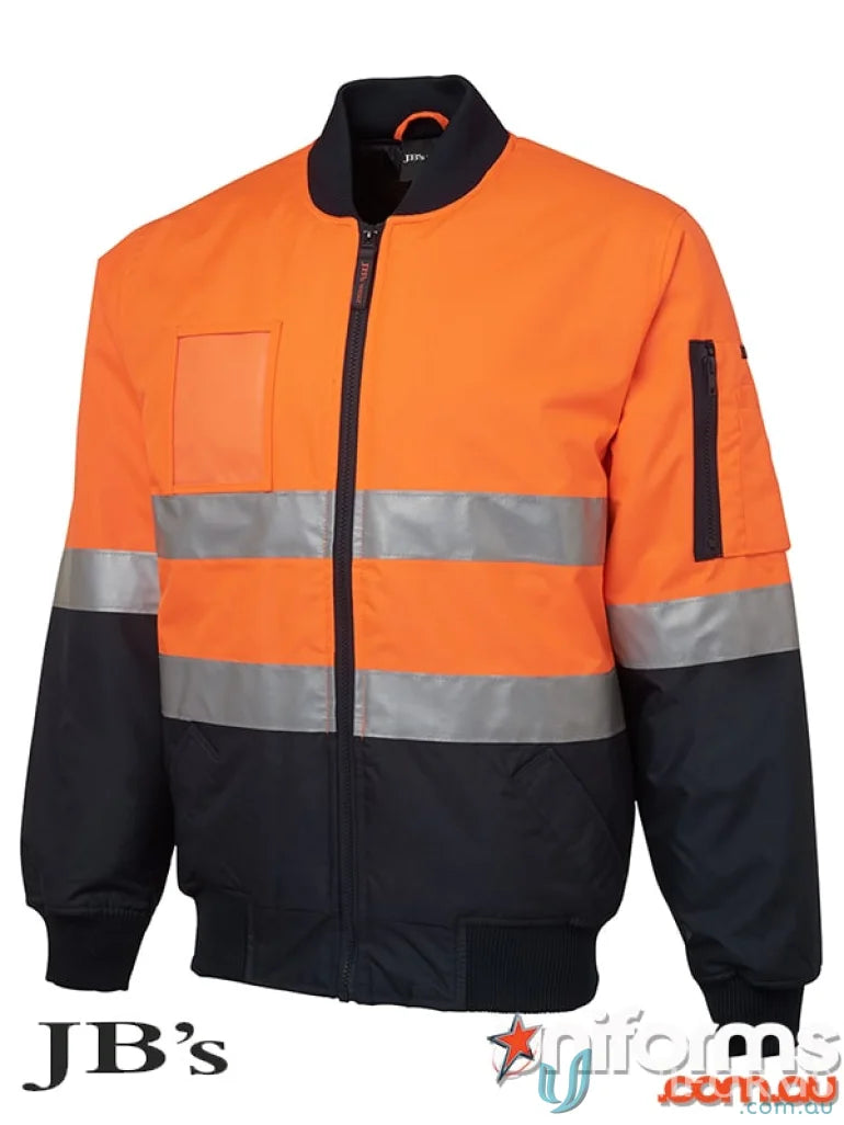 Orange and black HiVis Flying Jacket for workwear and uniforms, as seen in HiVis D+N