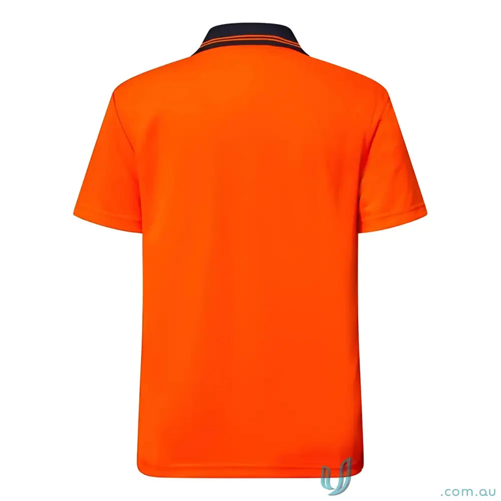 Orange lightweight ss polo shirt with dark collar and thin stripes for HiVis Lightweight uniforms