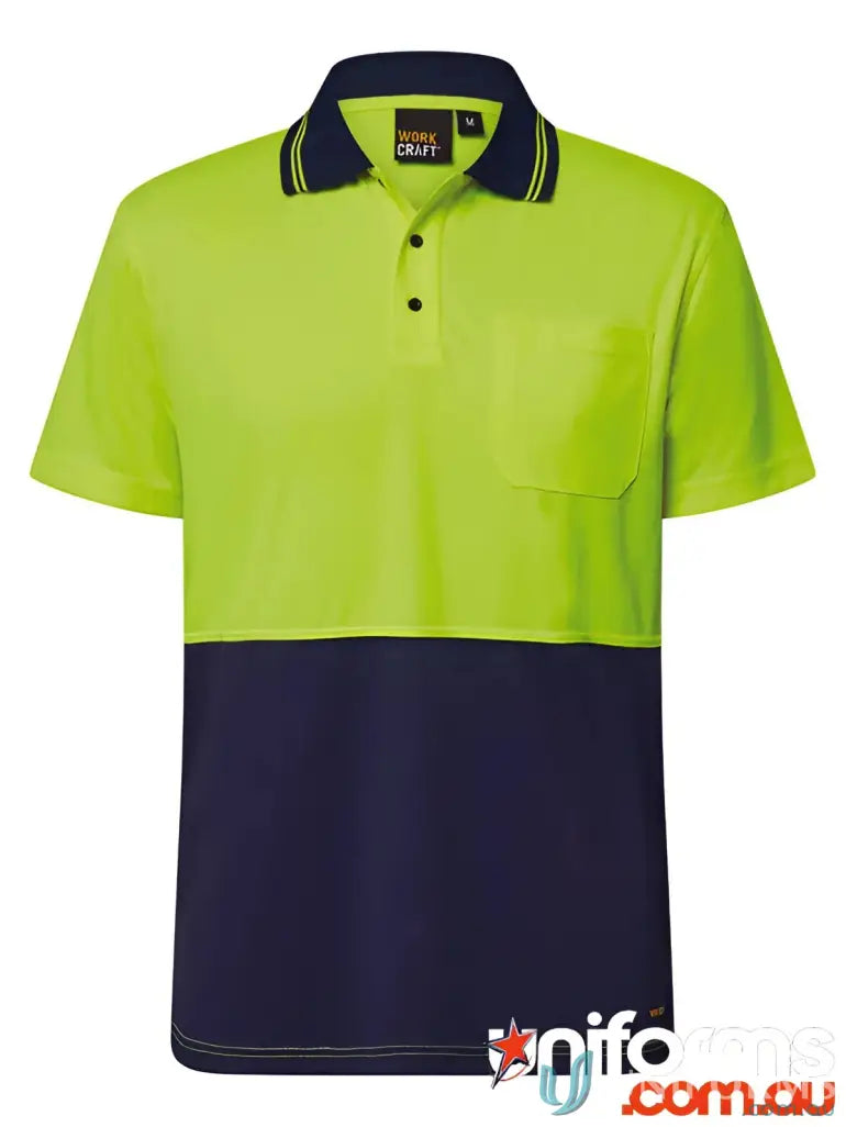 HiVis Lightweight SS Polo shirt with two-tone design, collar, and front pocket for uniforms