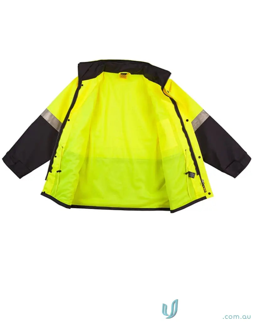 Open yellow and black sw18a hi-vis safety hivis reflective long jacket for visibility