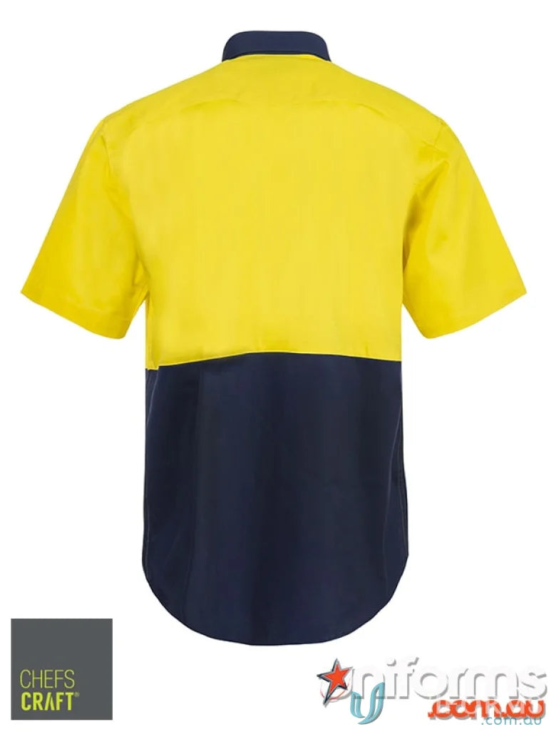 Two-tone HiVis SS Shirt made of cotton drill, perfect short sleeve cotton work shirt