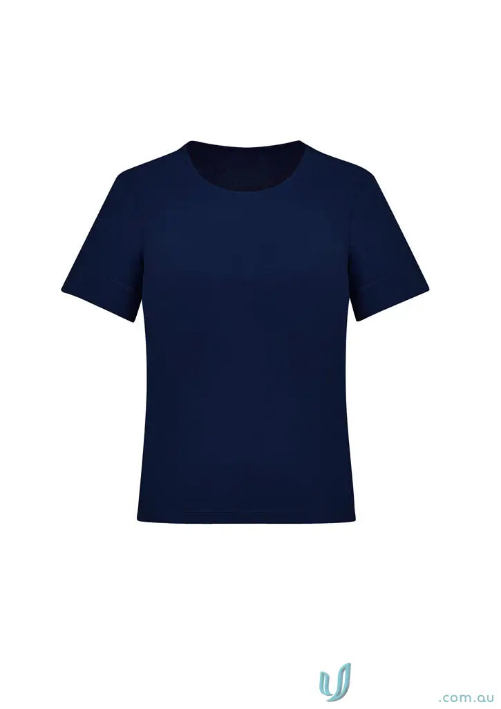 Plain navy blue IOP EMB Ladies Top, perfect for work uniforms and workwear