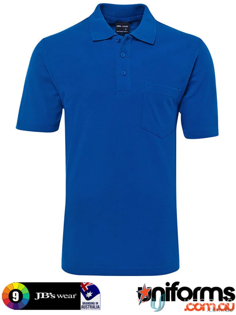 Blue short-sleeved pocket polo shirt with knitted collar and open cuffs from JBs 210