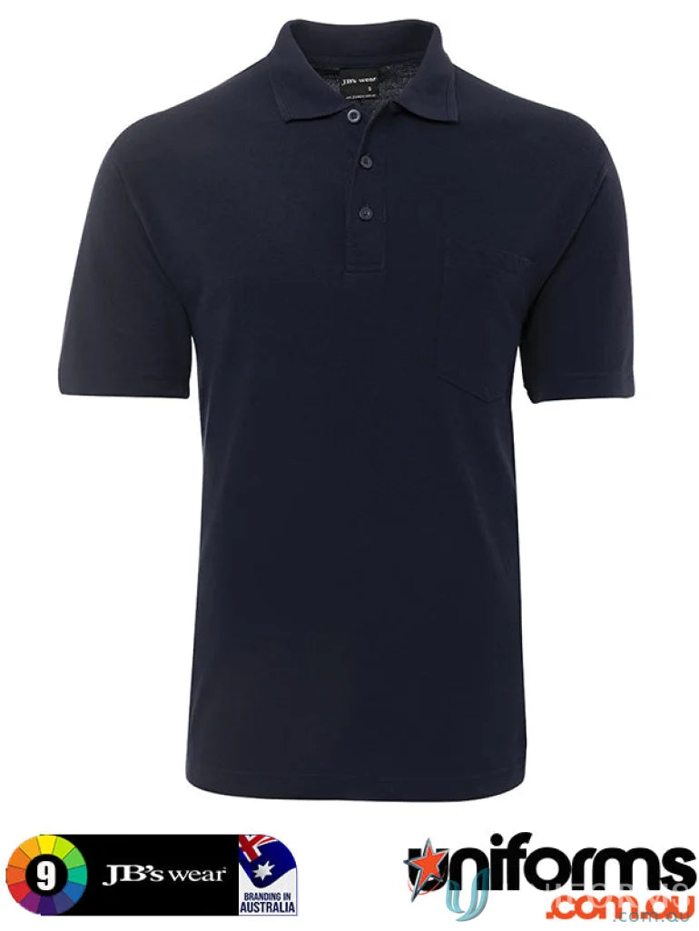 Navy blue JBs 210 Pocket Polo with knitted collar and open cuffs for a cool look