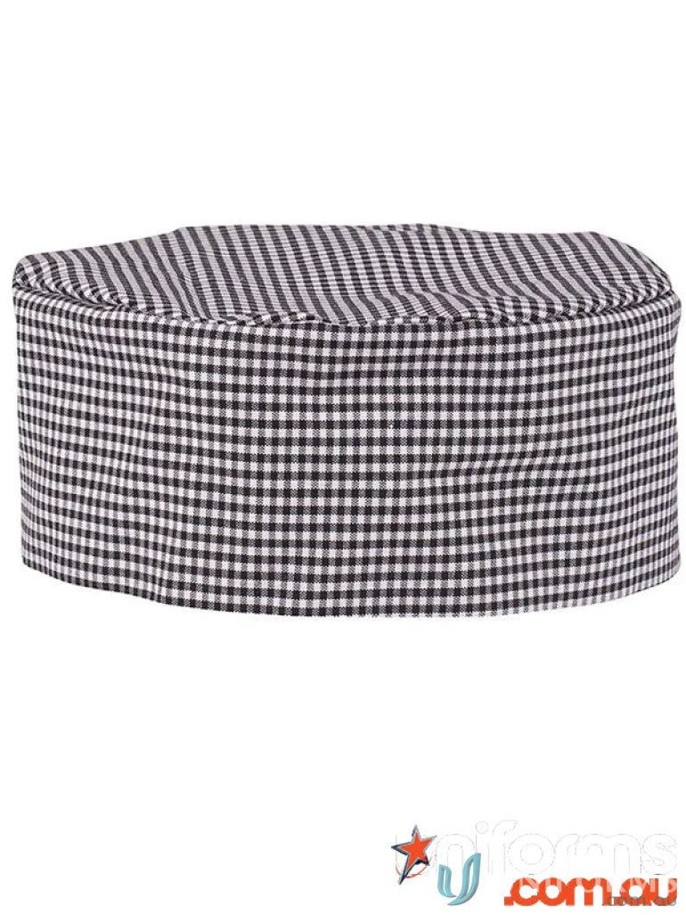 Black and white checkered chefs hat from JBs Chefs Cap, perfect workwear for chefs