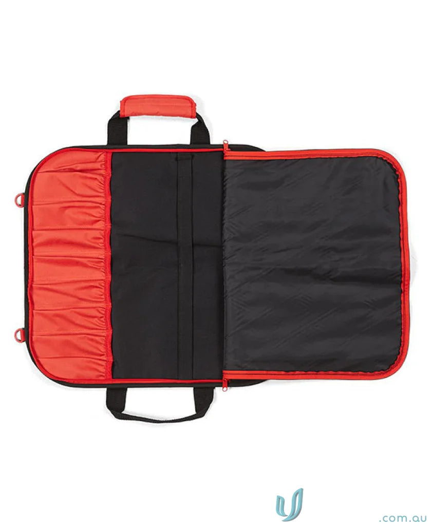 Open red and black JBs Chefs Knife Bag with workwear design and spacious compartments