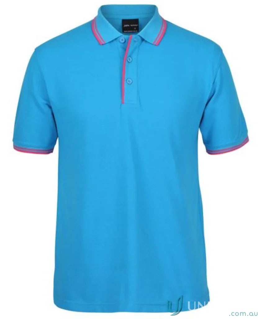 Blue JBs Contrast Polo shirt with pink trim made of pique knit fabric for sun protection
