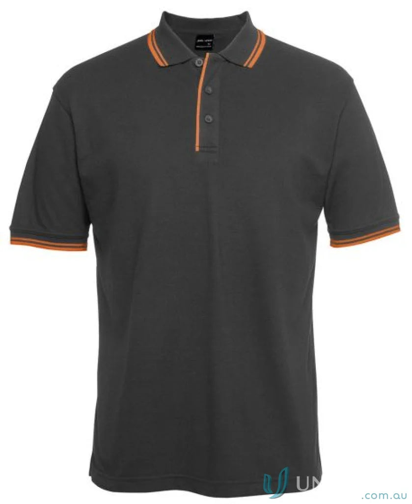 Gray JBs Contrast Polo with orange trim made of pique knit fabric for sun protection