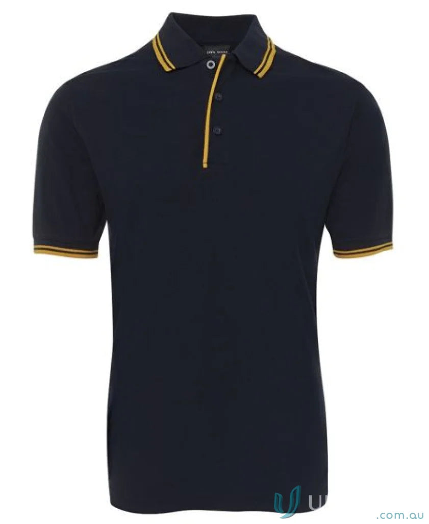 Navy JBs Contrast Polo with yellow trim made of pique knit fabric and sun protection