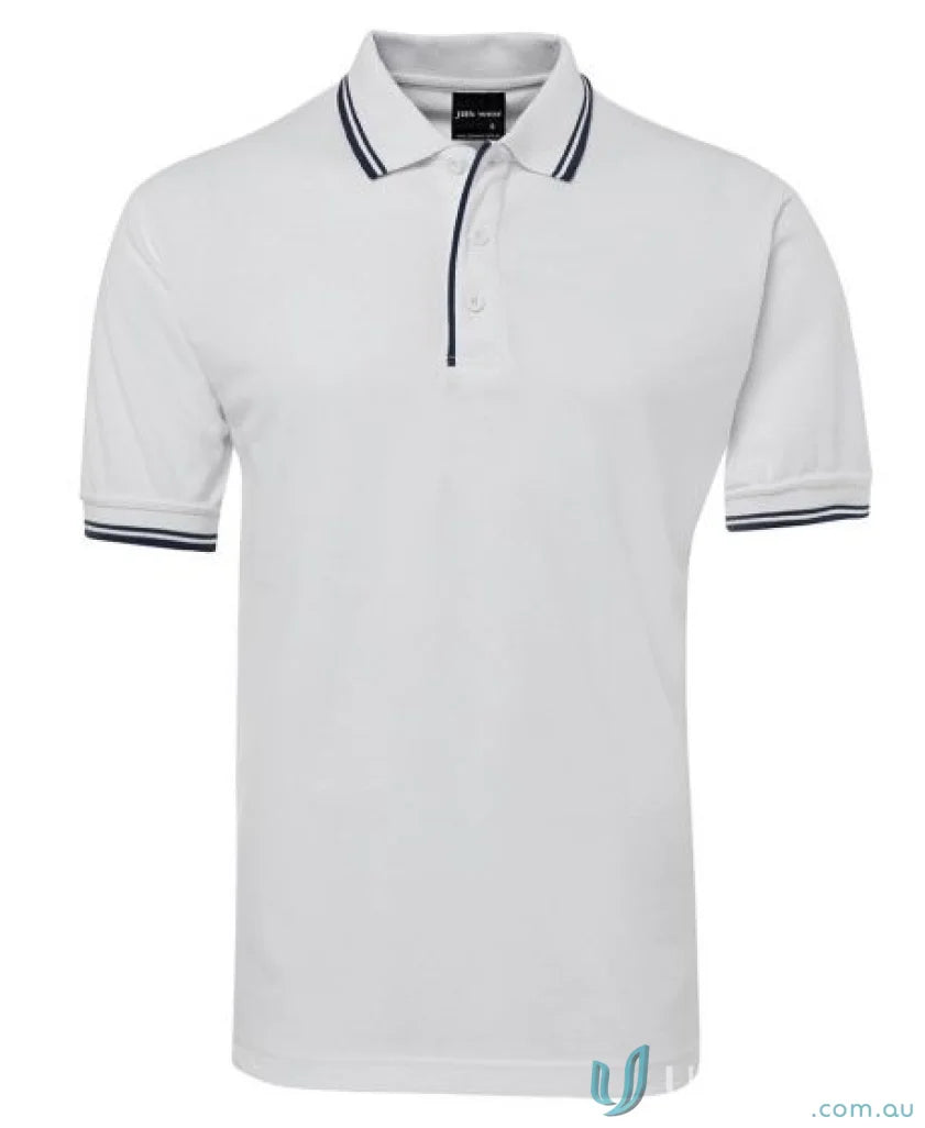 White JBs Contrast Polo shirt with dark trim in pique knit fabric for sun protection