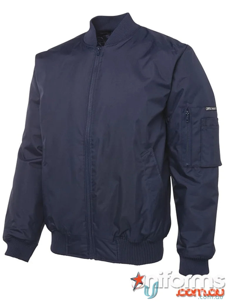 Navy blue bomber jacket from JBs Flying Jacket, perfect for work uniforms or casual uniforms