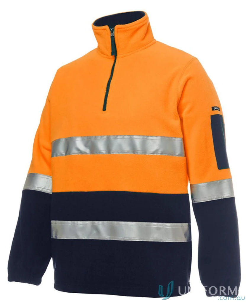 Orange and navy polar fleece pullover for workwear and uniforms in JBs Hi Vis style