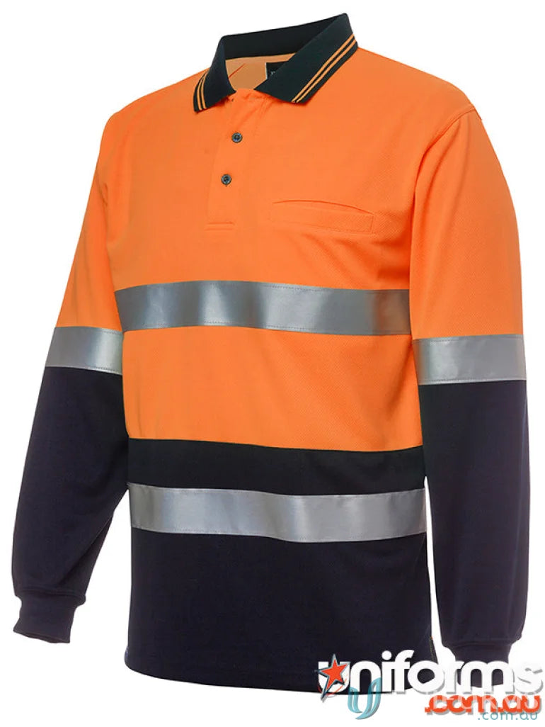 Orange and navy safety polo shirt in durable fabric, perfect for workwear uniforms