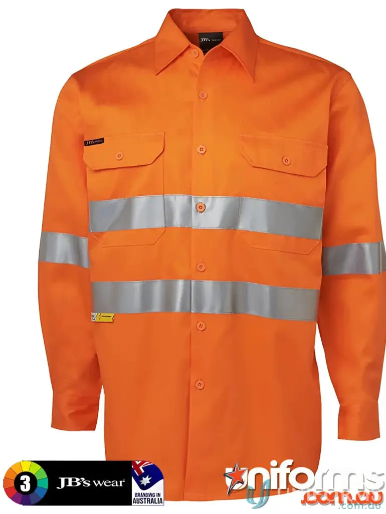 Orange long-sleeved hi-vis work shirt from JBs HiVis workwear collection