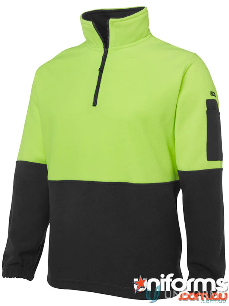 Two-tone fleece pullover JBs HiVis Half Zip Polar Jumper in lime navy or orange navy uniforms