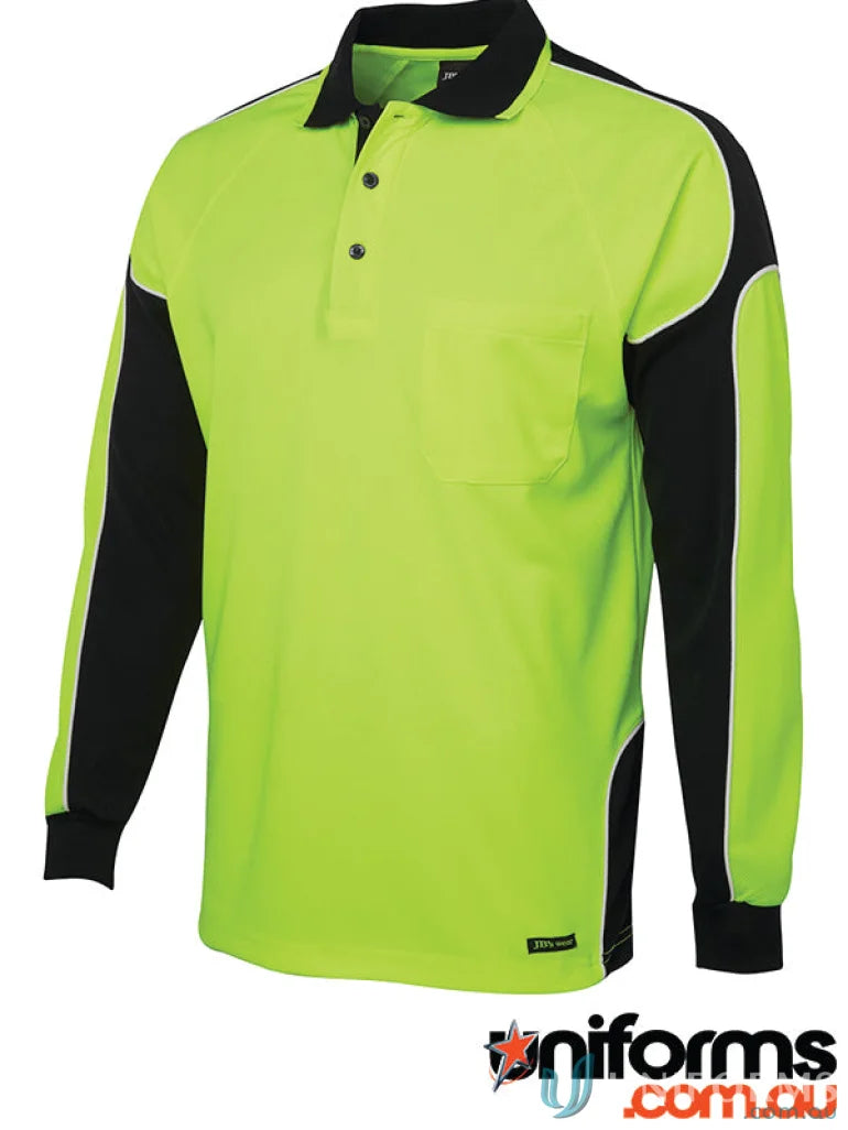 Long-sleeved high-visibility polo shirt with NZS fabric in 2XS size from JBs HiVis L/S Arm Panel Polo